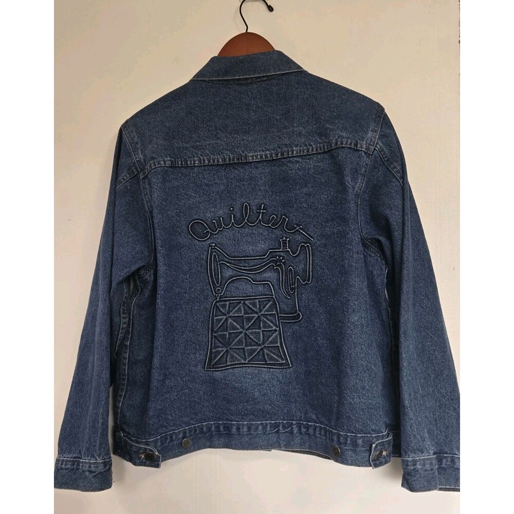 Vtg Tyca Mens Size L Embossed Blue Denim Trucker Jacket Quilter Retro Y2K
